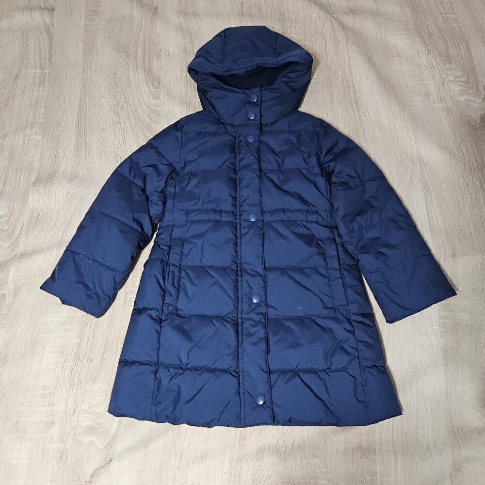 J. Crew Crewcuts Quilted Puffer Jacket Coat Hooded Navy Blue Girls SZ 4-5 Yrs Xs